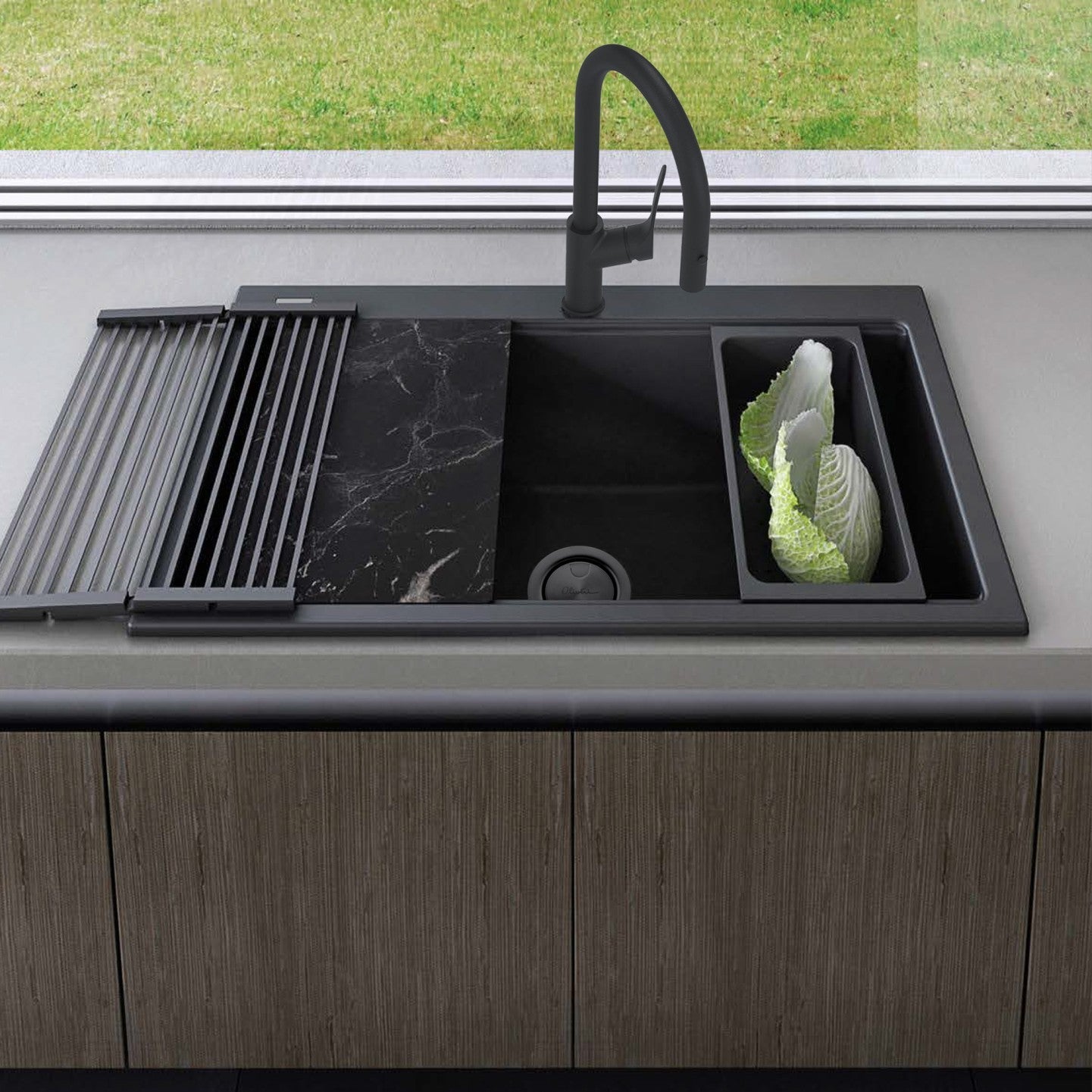 Oliveri Santorini Workstation Topmount, 840x480mm, with Overflow, Black, ST-BL1596 OF