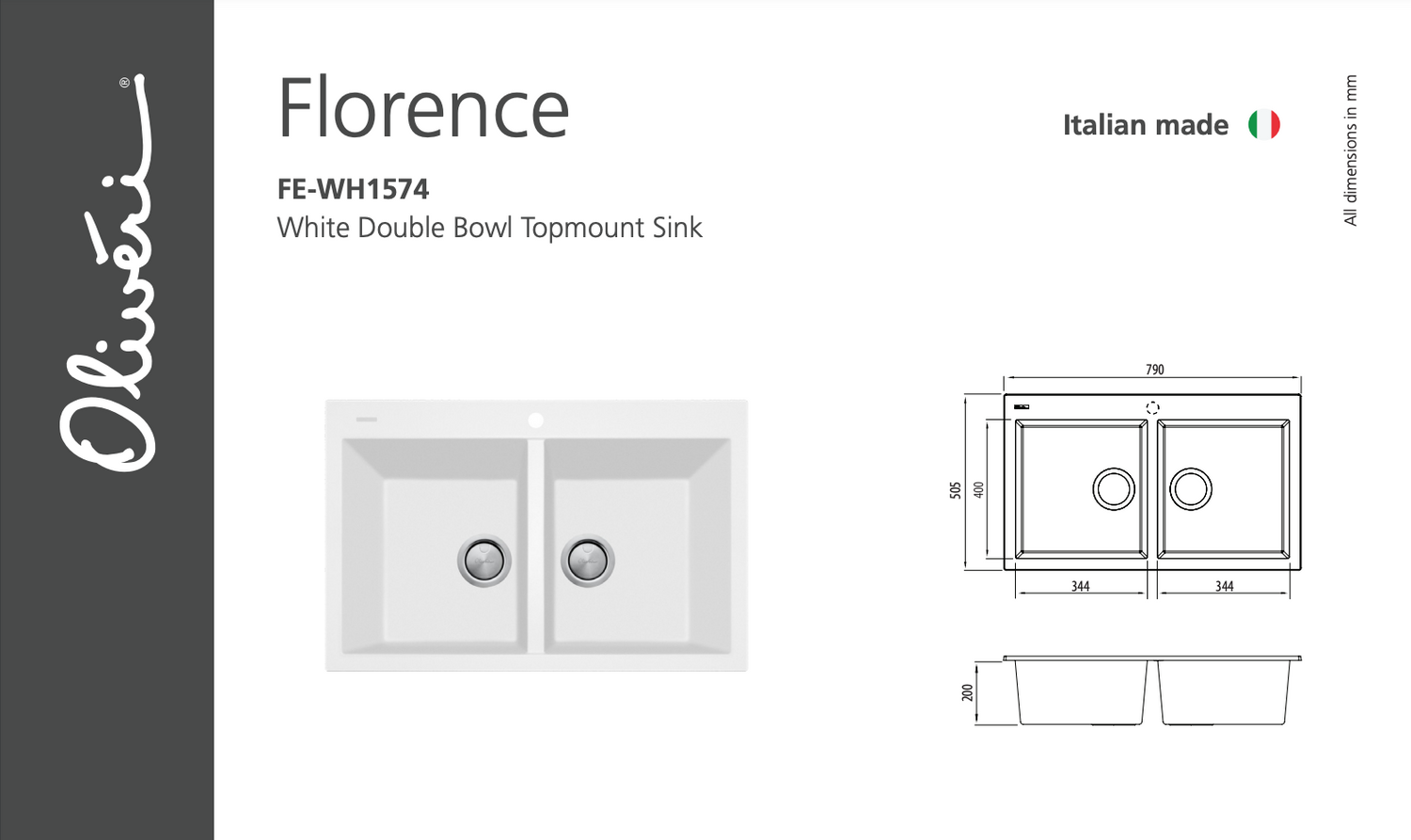 Oliveri Santorini ST-WH1574 White Granite Kitchen Sink