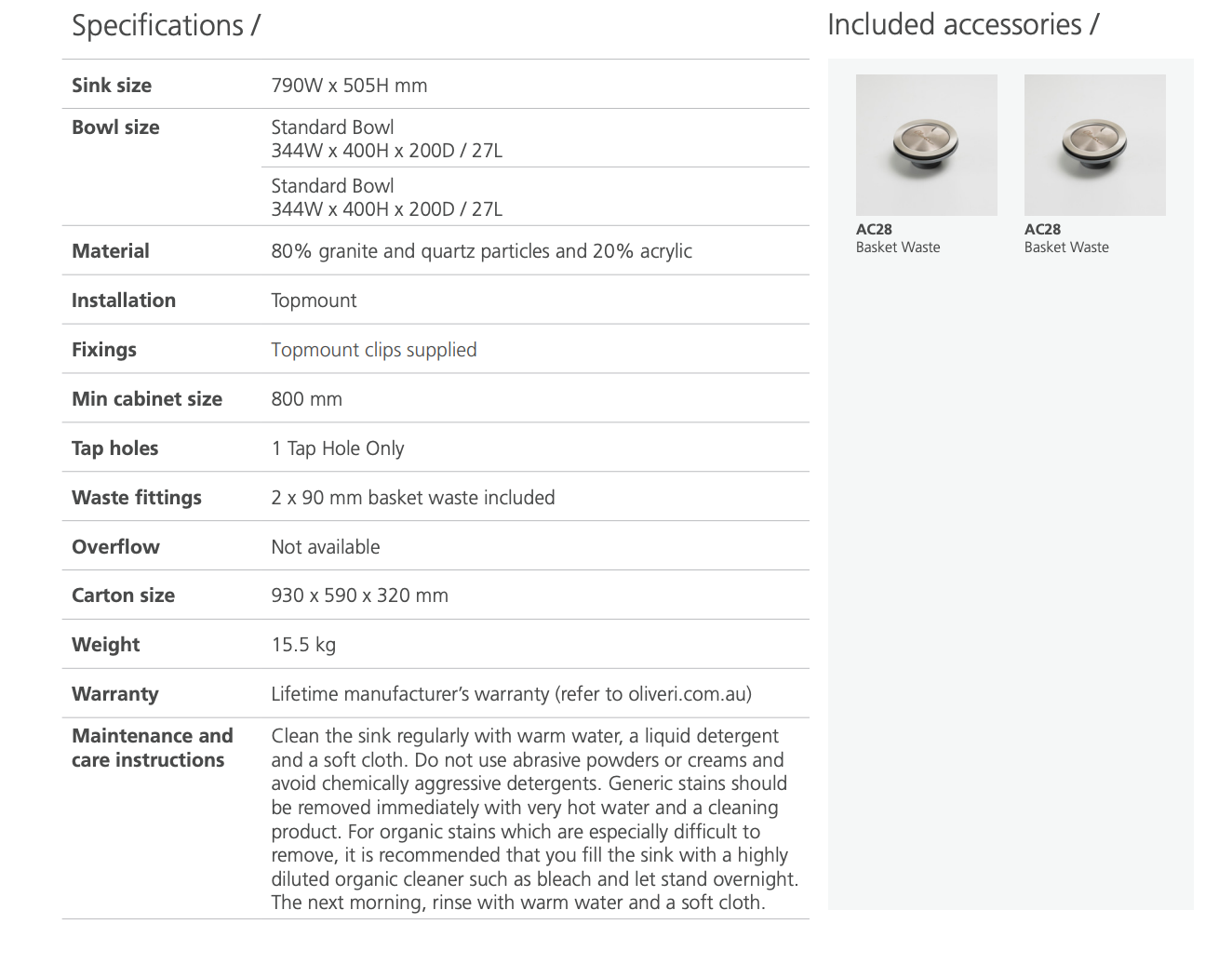 Oliveri Santorini ST-WH1574 White Granite Kitchen Sink