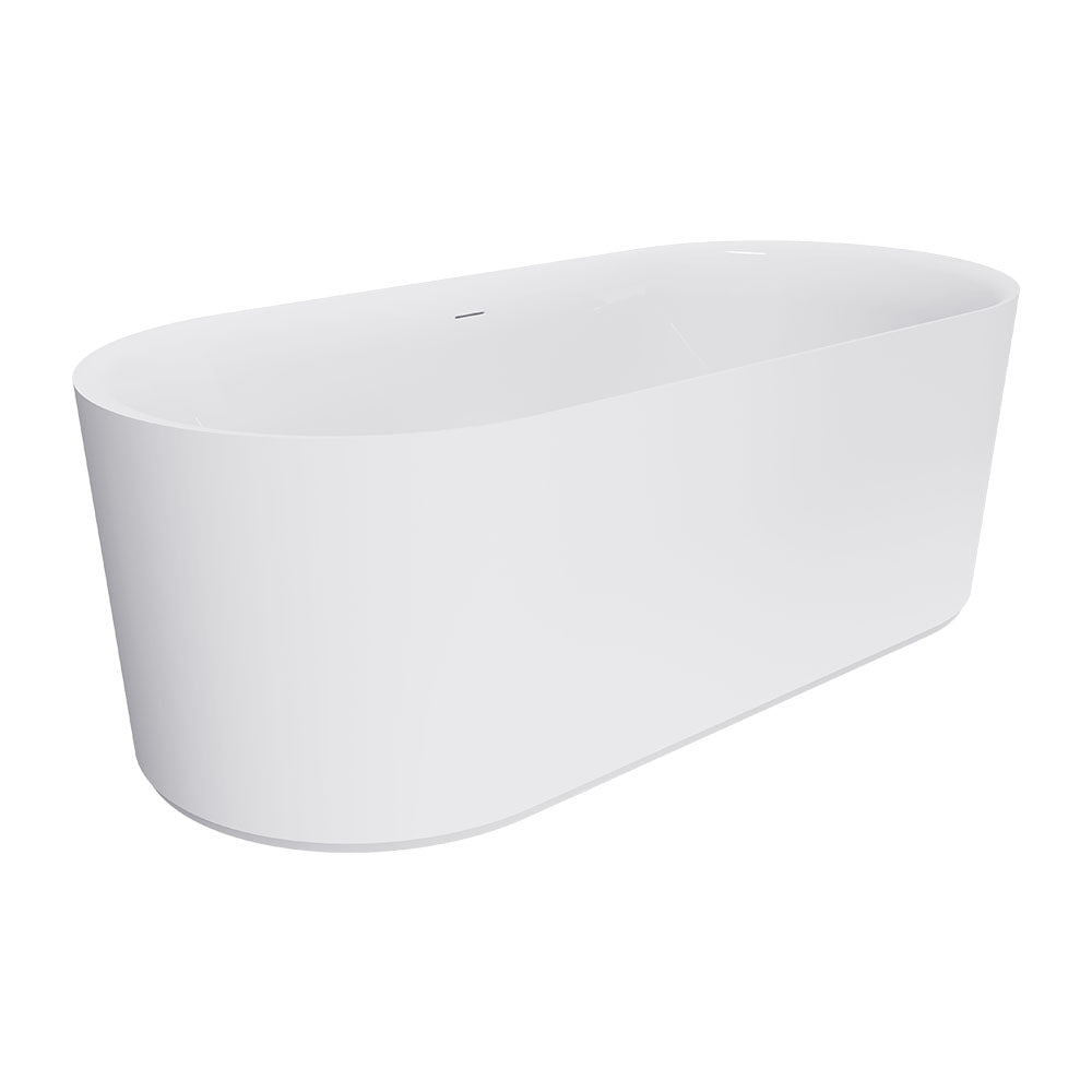 Fienza ST08-170 Empire Slim Solid Surface Acrylic Bath, 1700mm, Matte White Ext, Gloss White Int