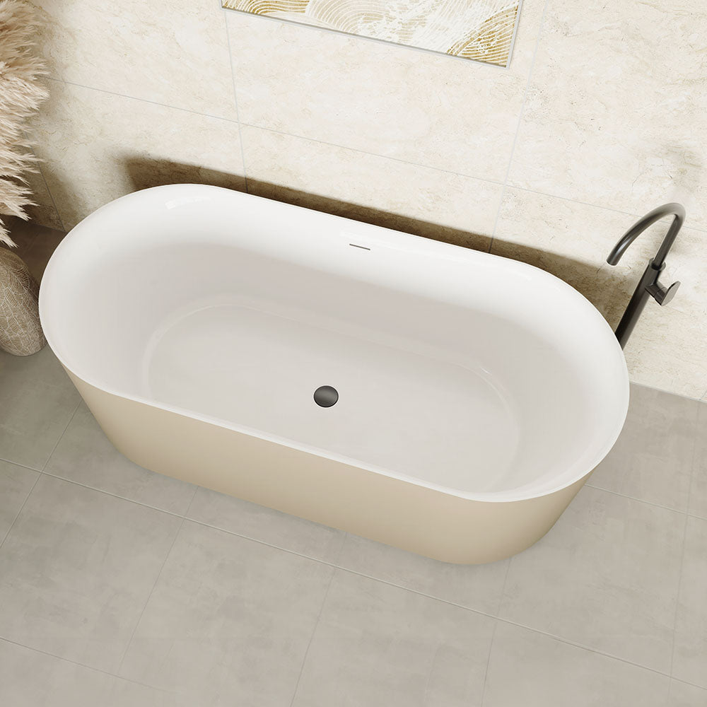 Fienza ST08-170K Empire Slim Solid Surface Acrylic Bath, 1700mm, Matte Khaki Ext, Gloss White Int