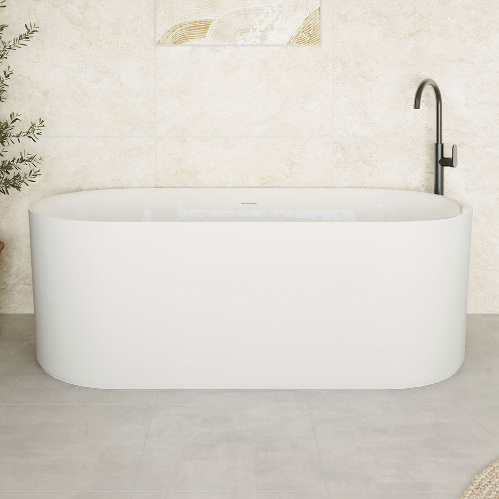 Fienza ST08-170 Empire Slim Solid Surface Acrylic Bath, 1700mm, Matte White Ext, Gloss White Int