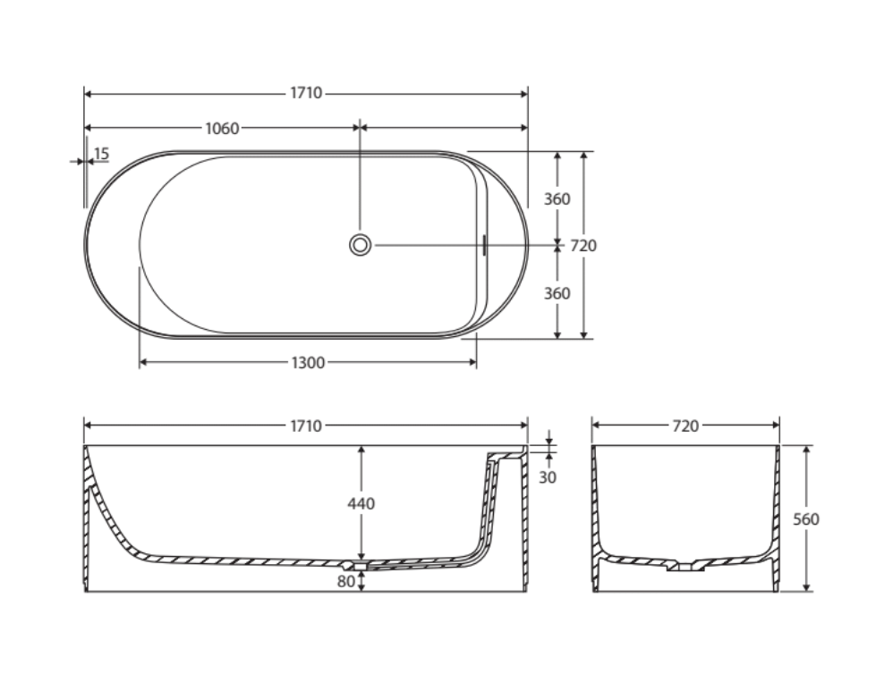 Fienza ST20-1700F Minka Solid Surface Bath, 1700mm, Forest