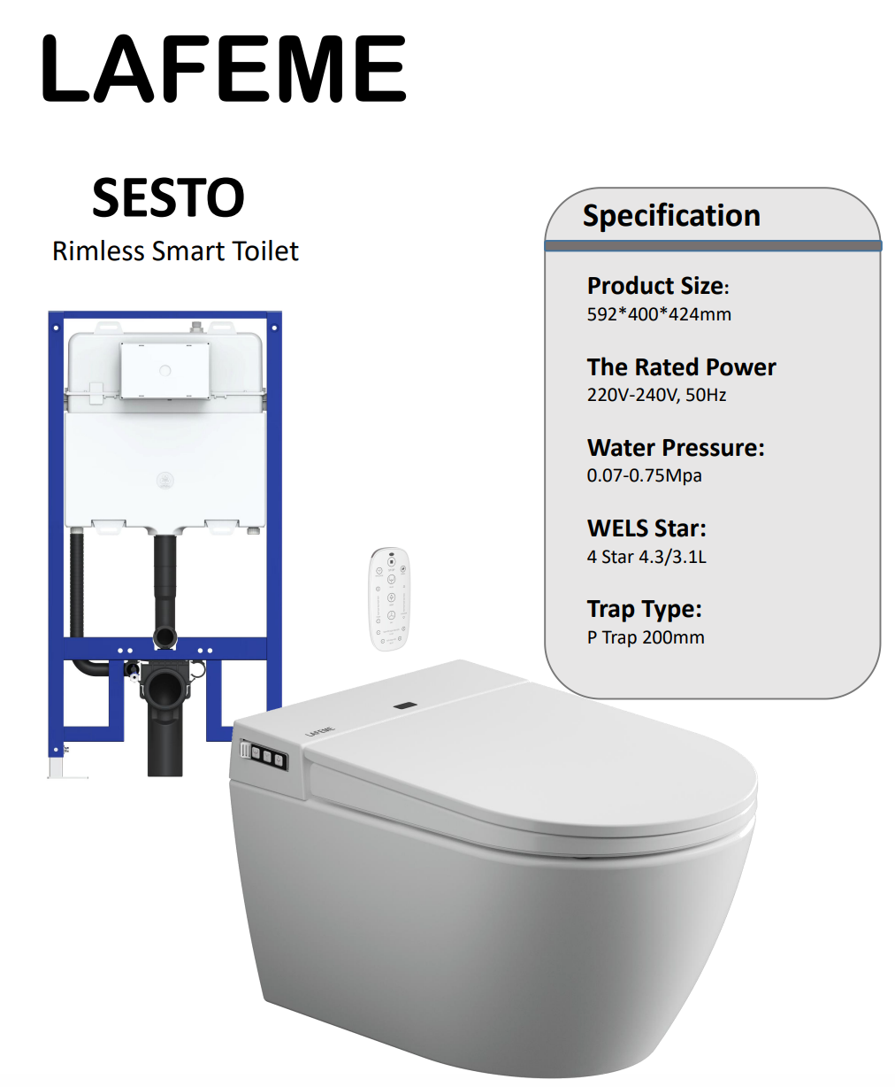 Lafeme Sesto Inwall Cistern Wall Hung Smart Toilet With Brushed Nickel Flush Plate