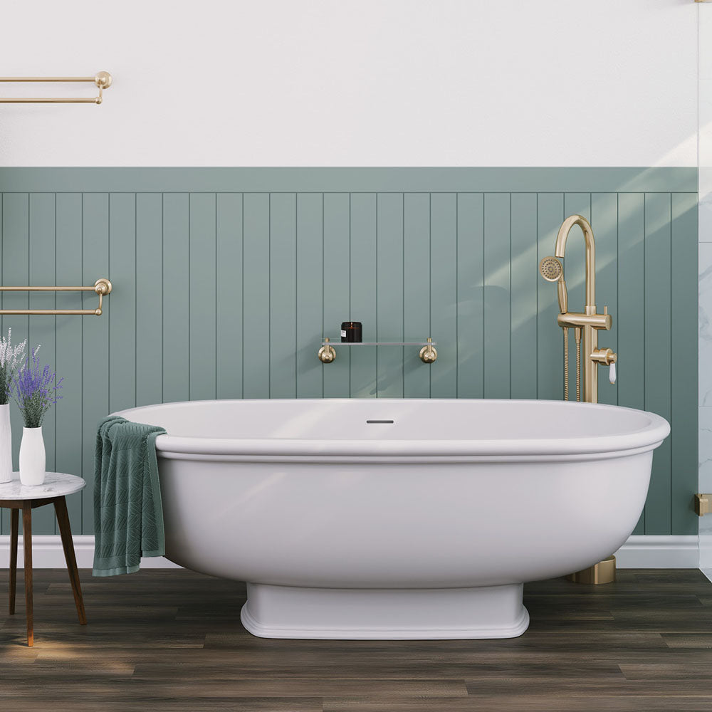 Fienza ST68 RAK Washington 1560mm Cast Stone Freestanding Bath, Matte White