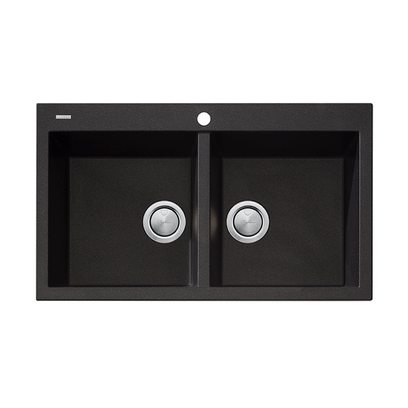 Oliveri Santorini St-Bl1564 Double Bowl Black Granite Kitchen Sink Sinks