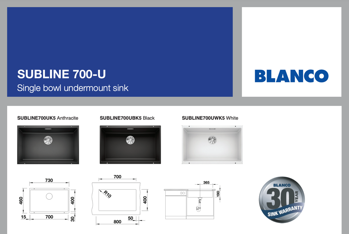 Blanco SUBLINE700UBK5 Granite Kitchen Sink - Black
