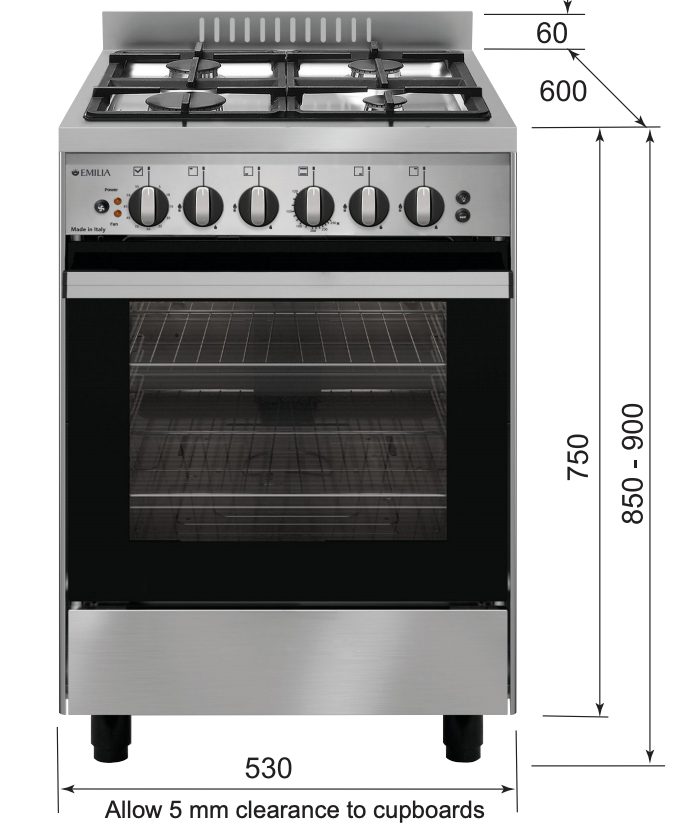 Emilia Em534Gg 53Cm Stainless Steel Italian Made Gas Stove