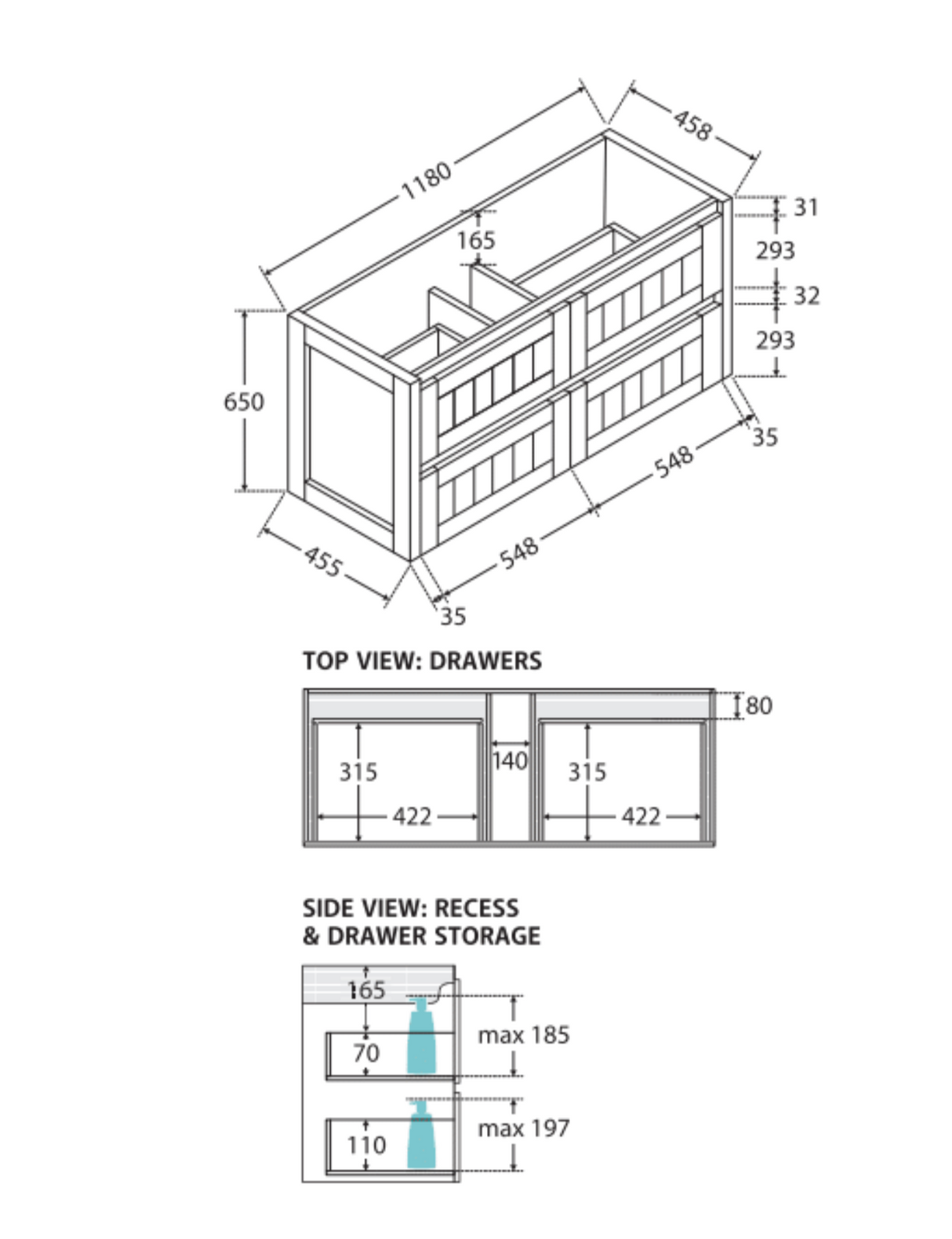 Fienza ROT120T 1200 Rotondo Hampton White Wall-Hung Vanity
