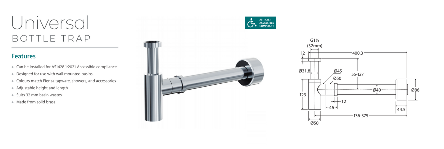 Fienza BTRAPBN Brushed Nickel Bottle Trap
