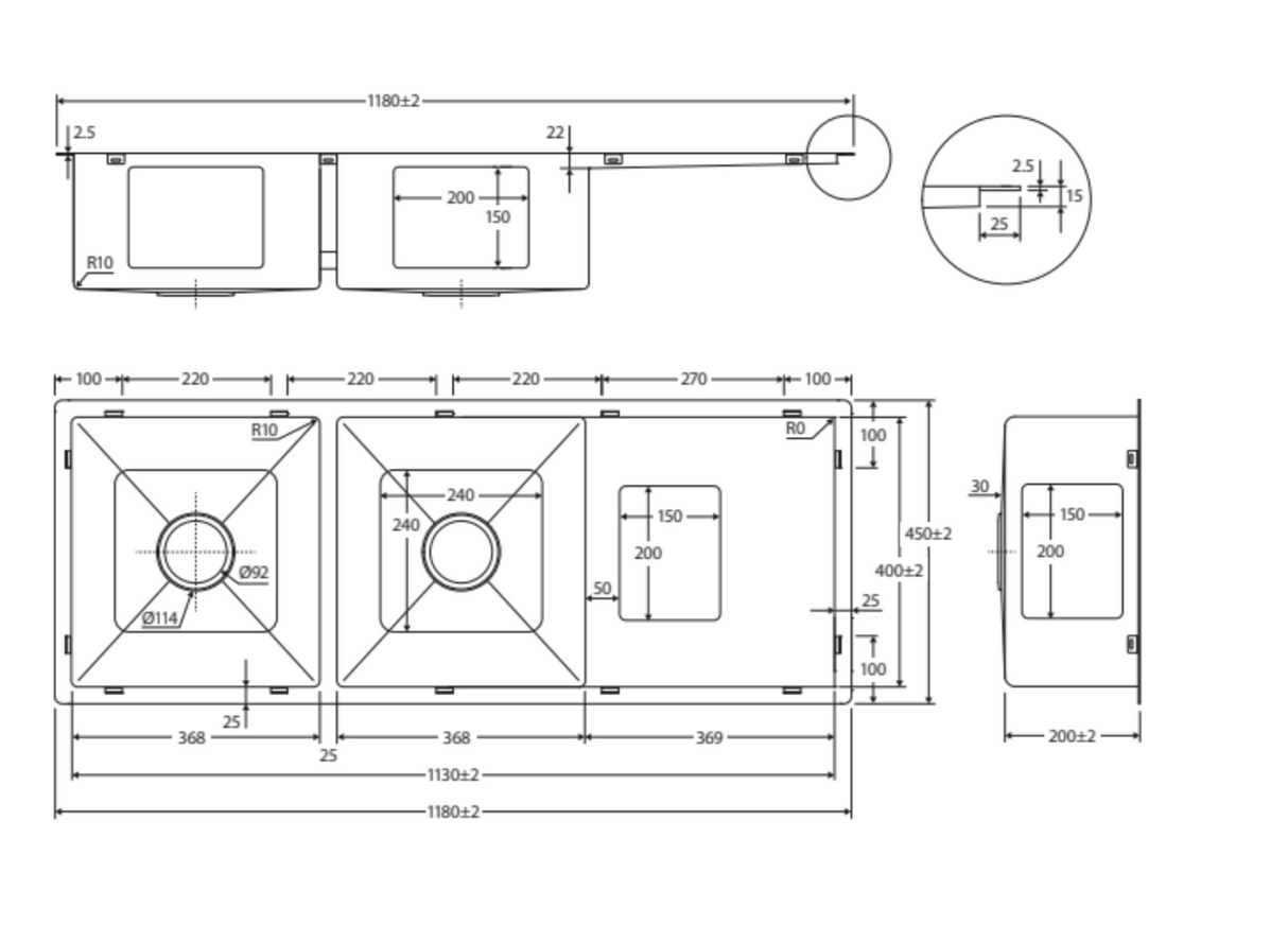 Fienza 68408 Hana 29L/29L Double Kitchen Sink with Drainer