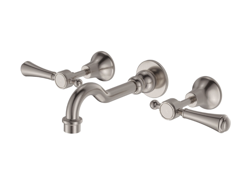 Fienza Lillian Lever Basin Bath Wall Set - Brushed Nickel 339102BN Tapware 3 Piece