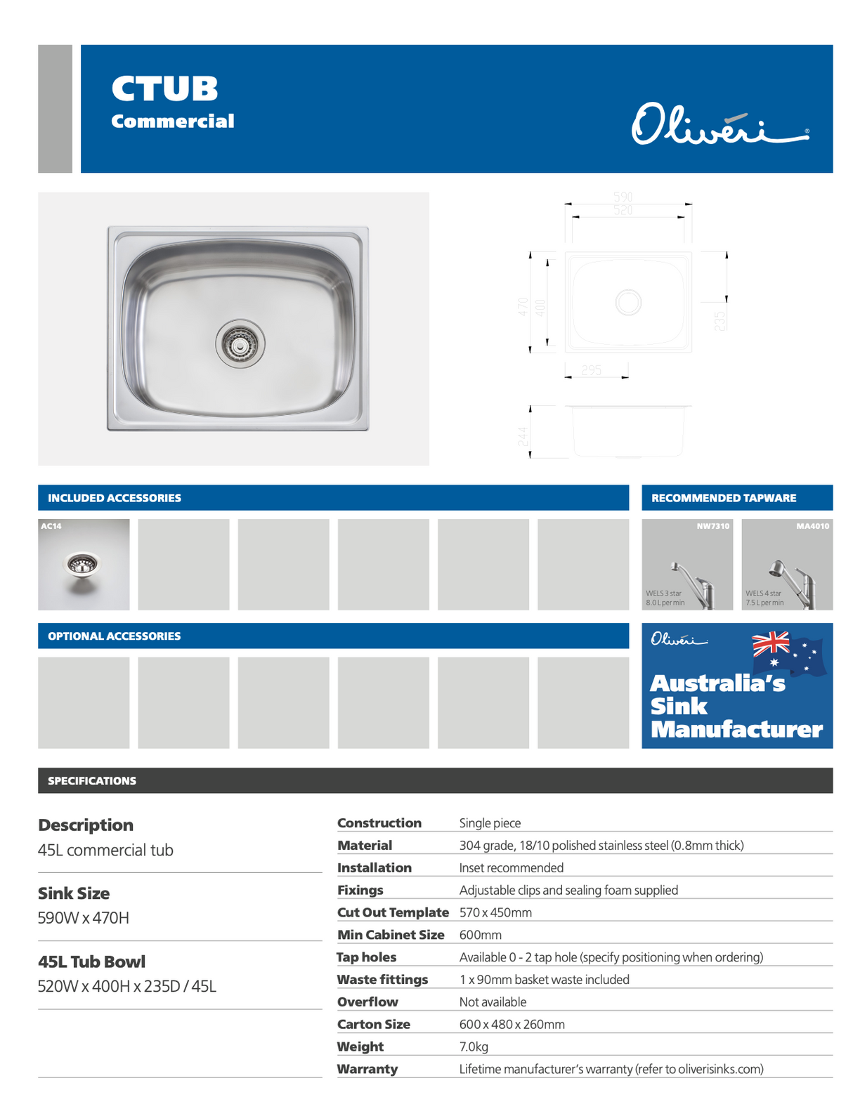 Oliveri CTUB Laundry Sink