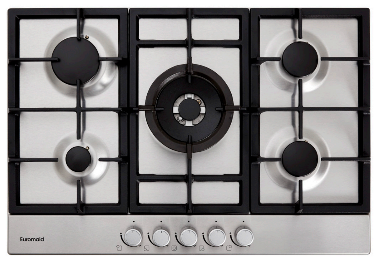 Euromaid GF7FS1 70cm Stainless Steel 5 Burner Gas Cooktop - 18MJ Wok Burner