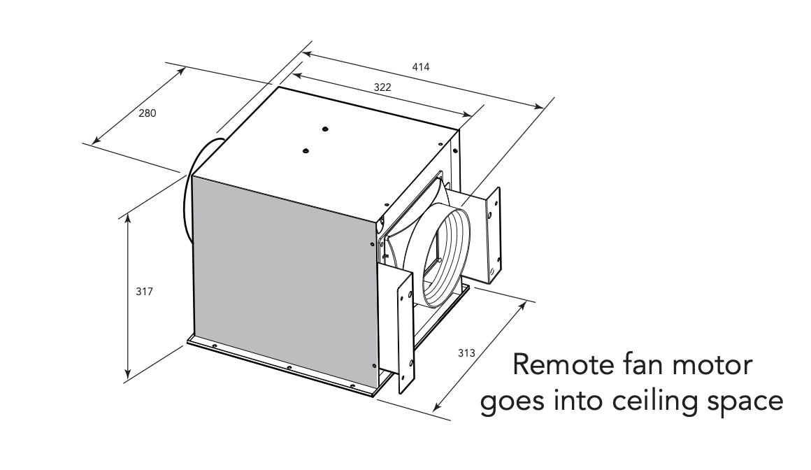 Glem Quietair GQA90TBLED 90cm QuietAir Off Board Motor Rangehood