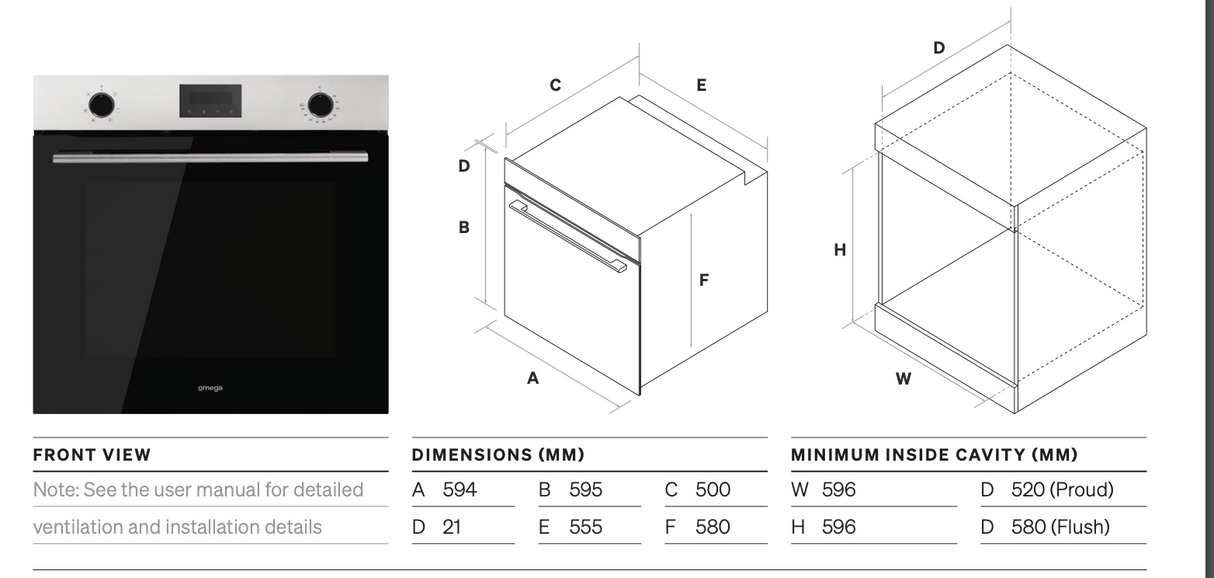 Omega OBO606AXCCOM 60cm Fan Forced Oven with AirFry