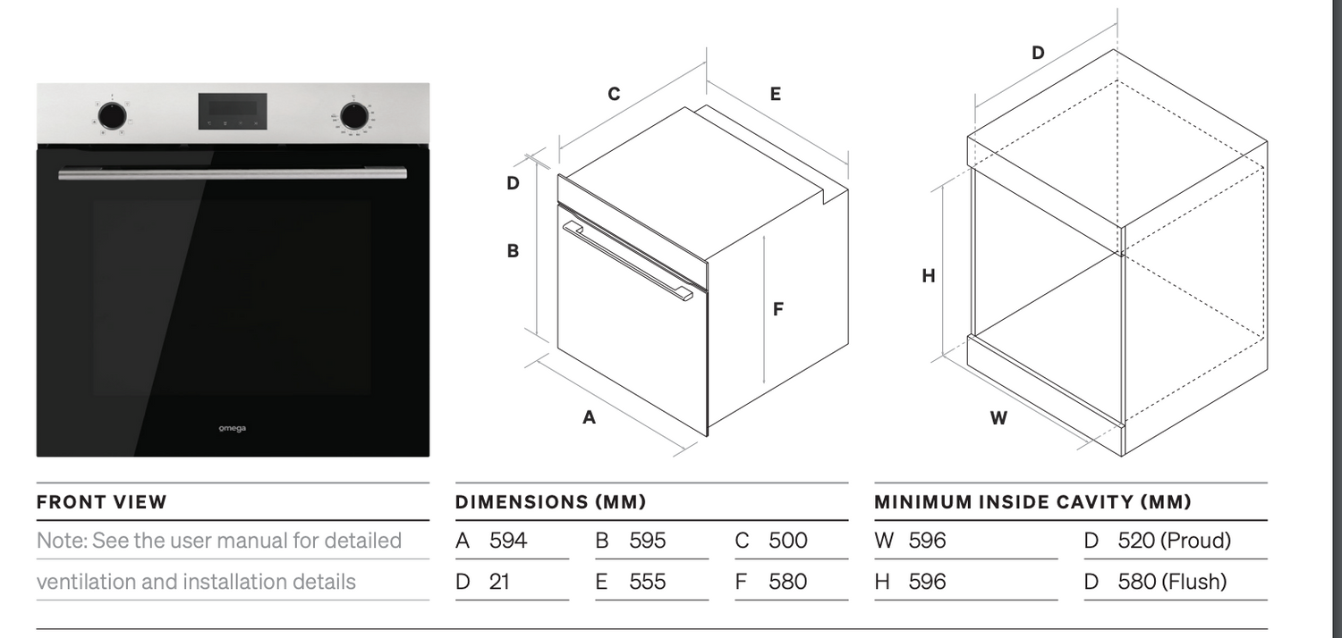 Omega OBO606AXCCOM 60cm Fan Forced Oven with AirFry