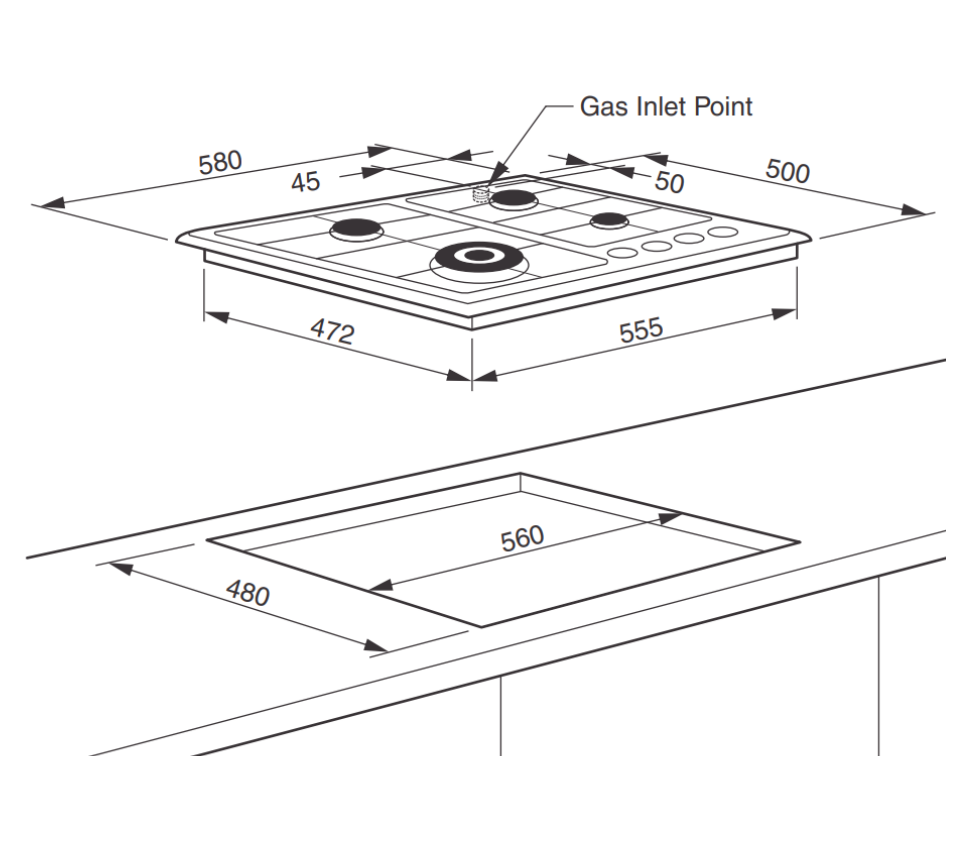 Euromaid Eclipse EC64GS 600mm 4 Burner Stainless Steel Gas Cooktop
