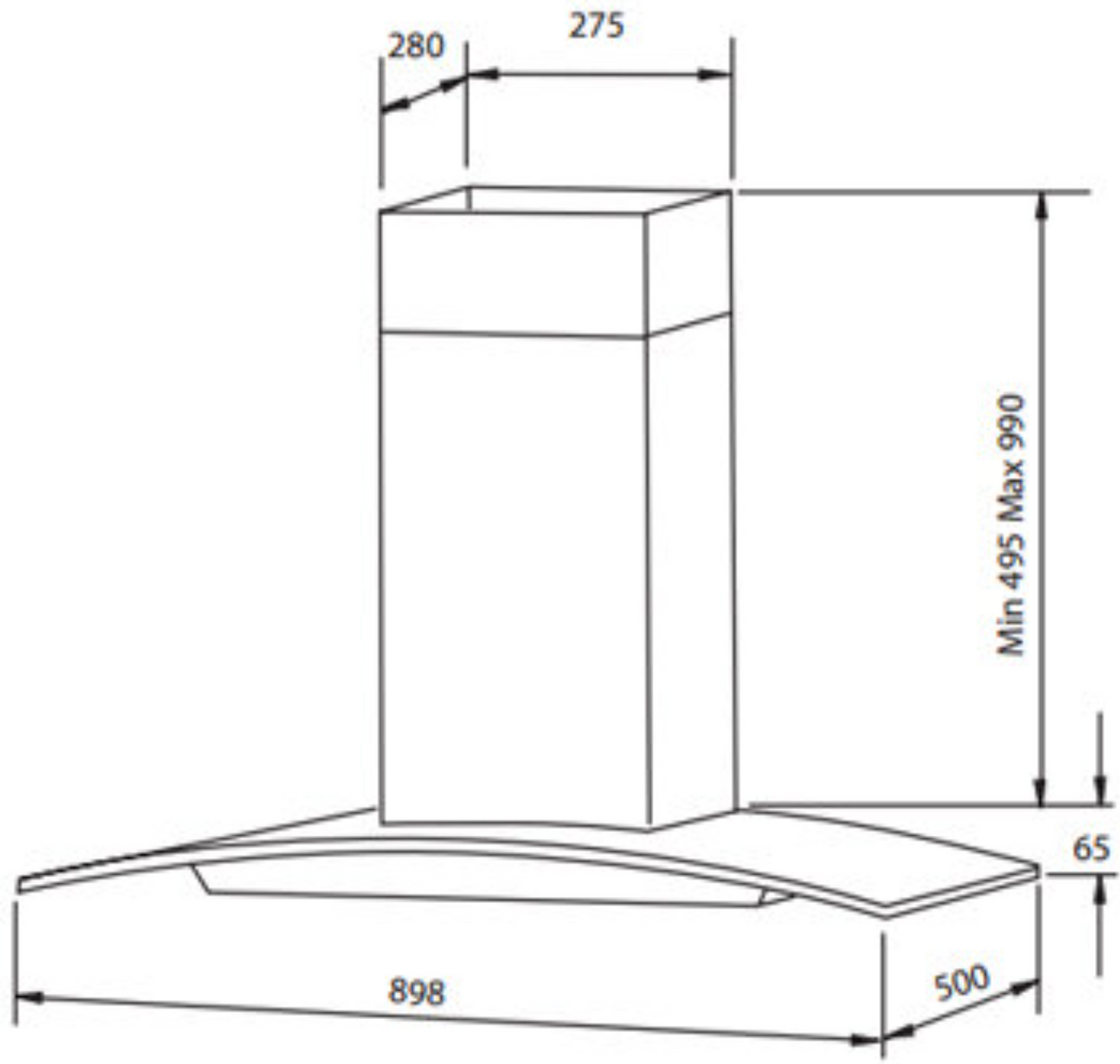 Emilia CK90CGU 90cm Curved Glass Canopy Range Hood