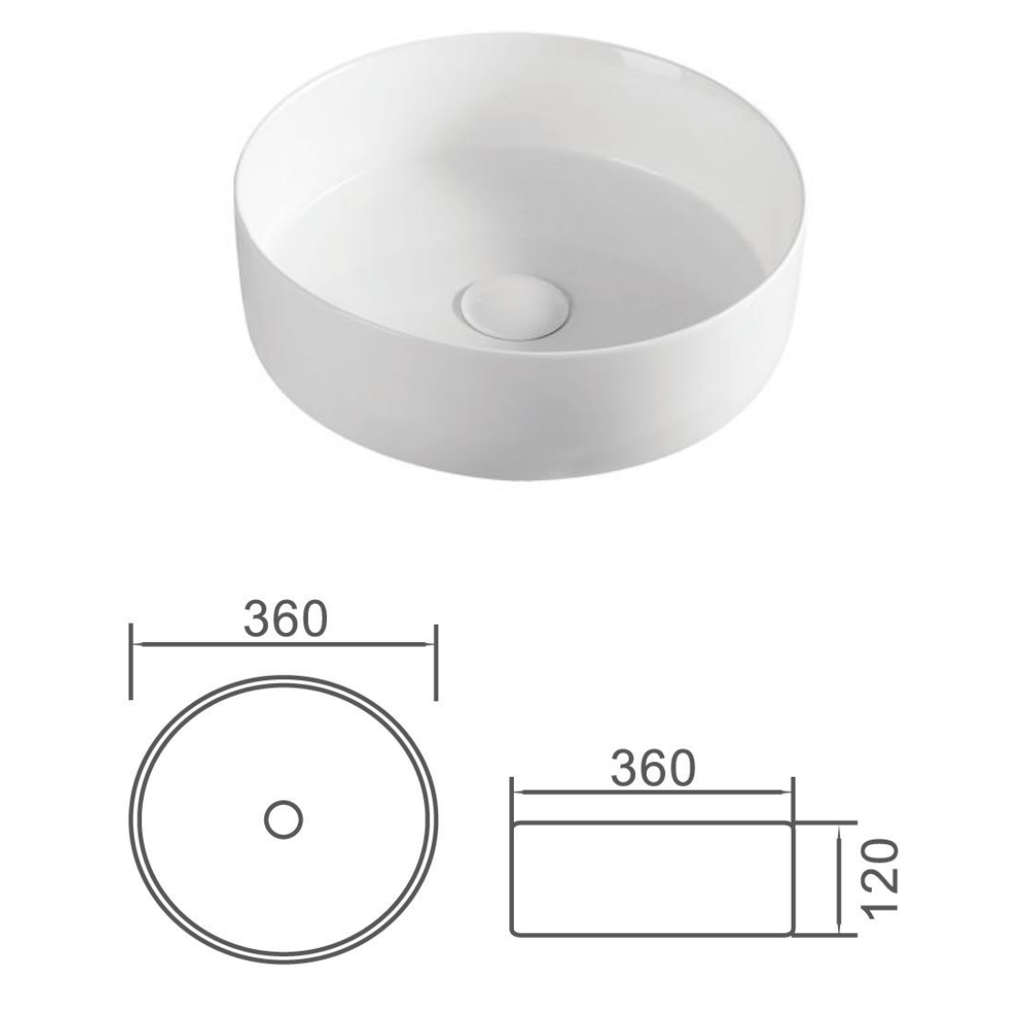 Aulic Dove 360mm Diameter Basin - White Gloss, XECB-080GW