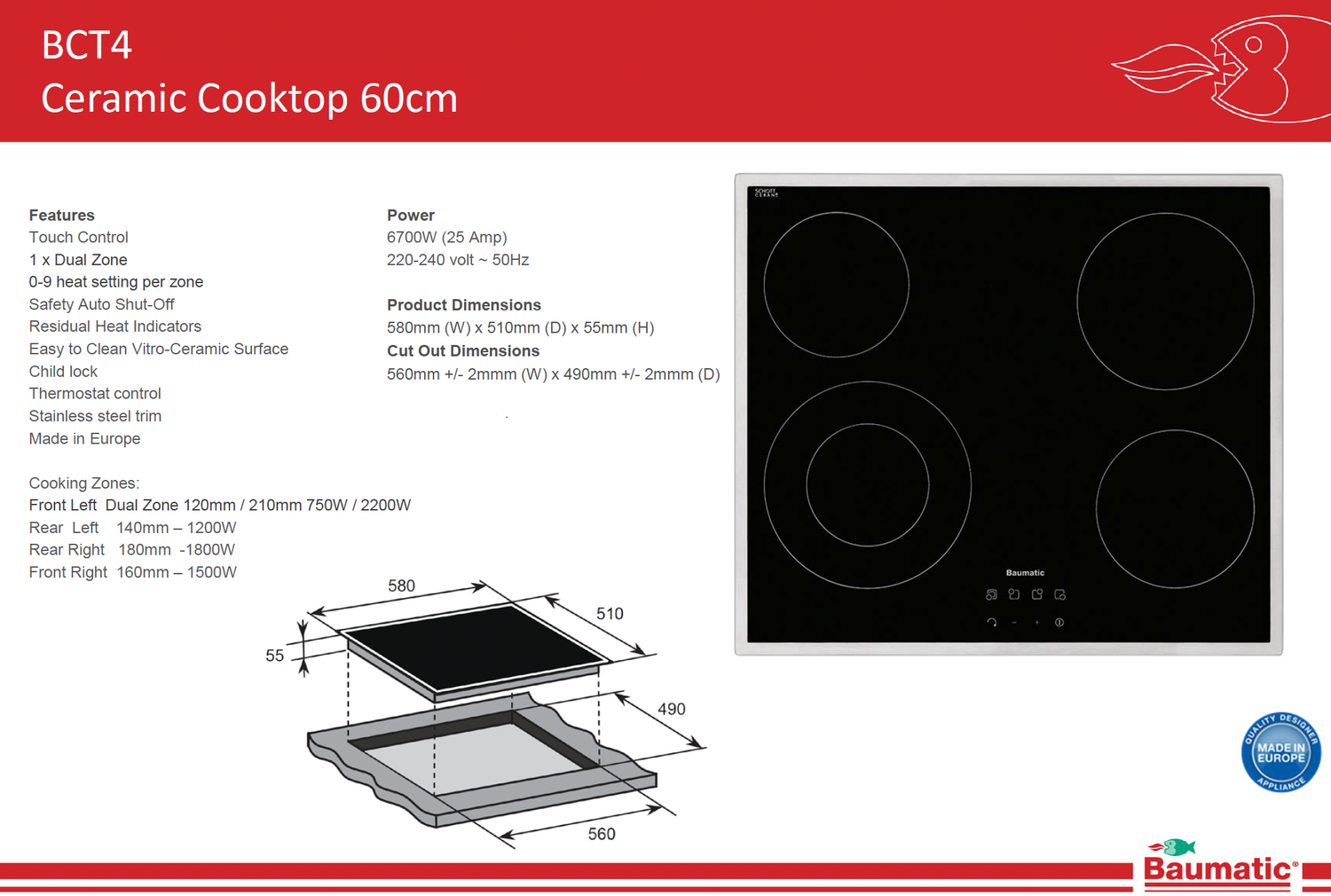 Baumatic BCT4 60cm Ceramic Cooktop
