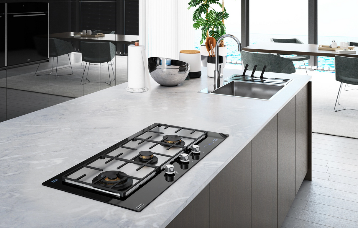 Franke FLG1003B1N 3 Burner Natural Gas Black Glass and Stainless Steel Cooktop