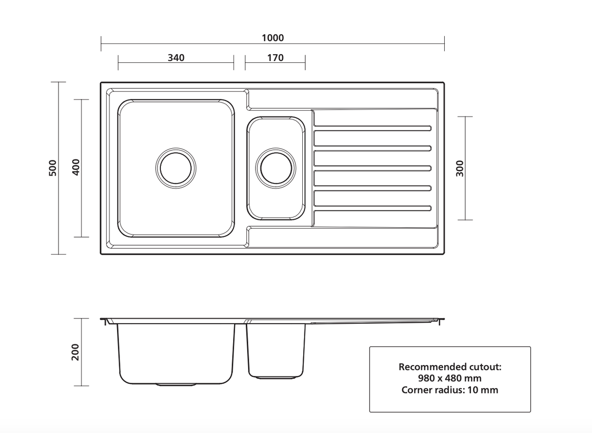 Seima Kubic 150 1.5 Bowl Sink with Right Hand Drainer, One Taphole, 191643