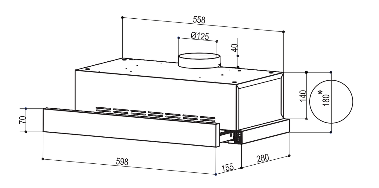 Emilia CK60FR Slide Out Rangehood 60cm Slideout Rangehood