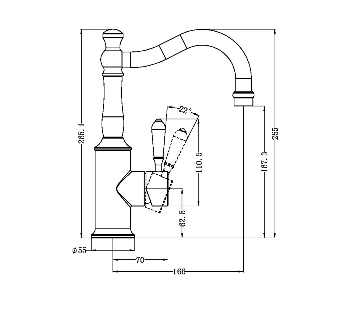 Nero York Basin Mixer Hook Spout - Chrome