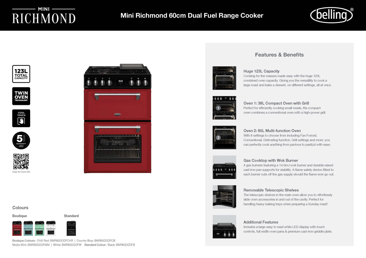 Belling BMR60DODFB Mini Richmond 60cm Dual Fuel Freestanding Cooker - Black