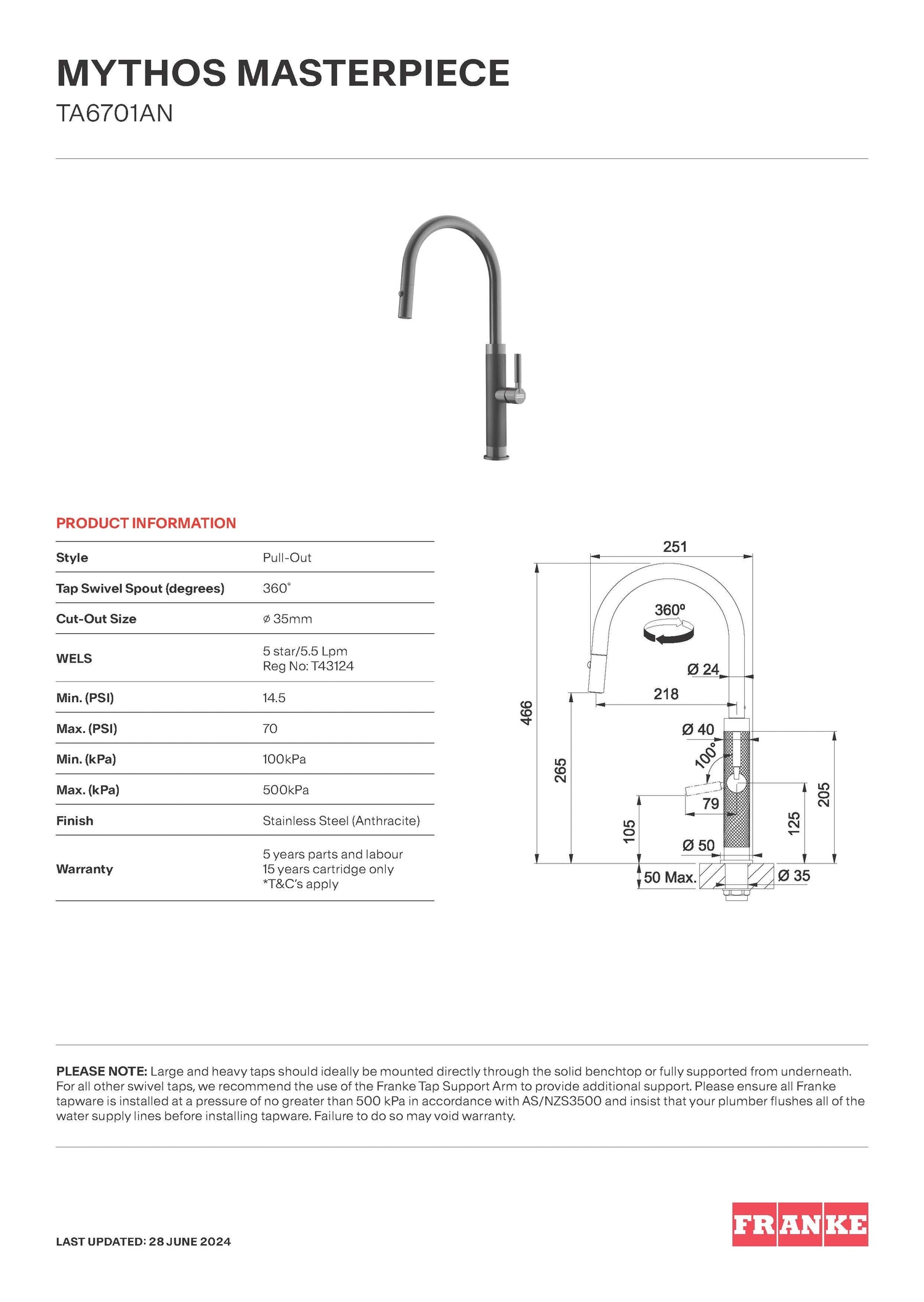 Franke Mythos Masterpiece Pull-Out Anthracite, TA6701AN