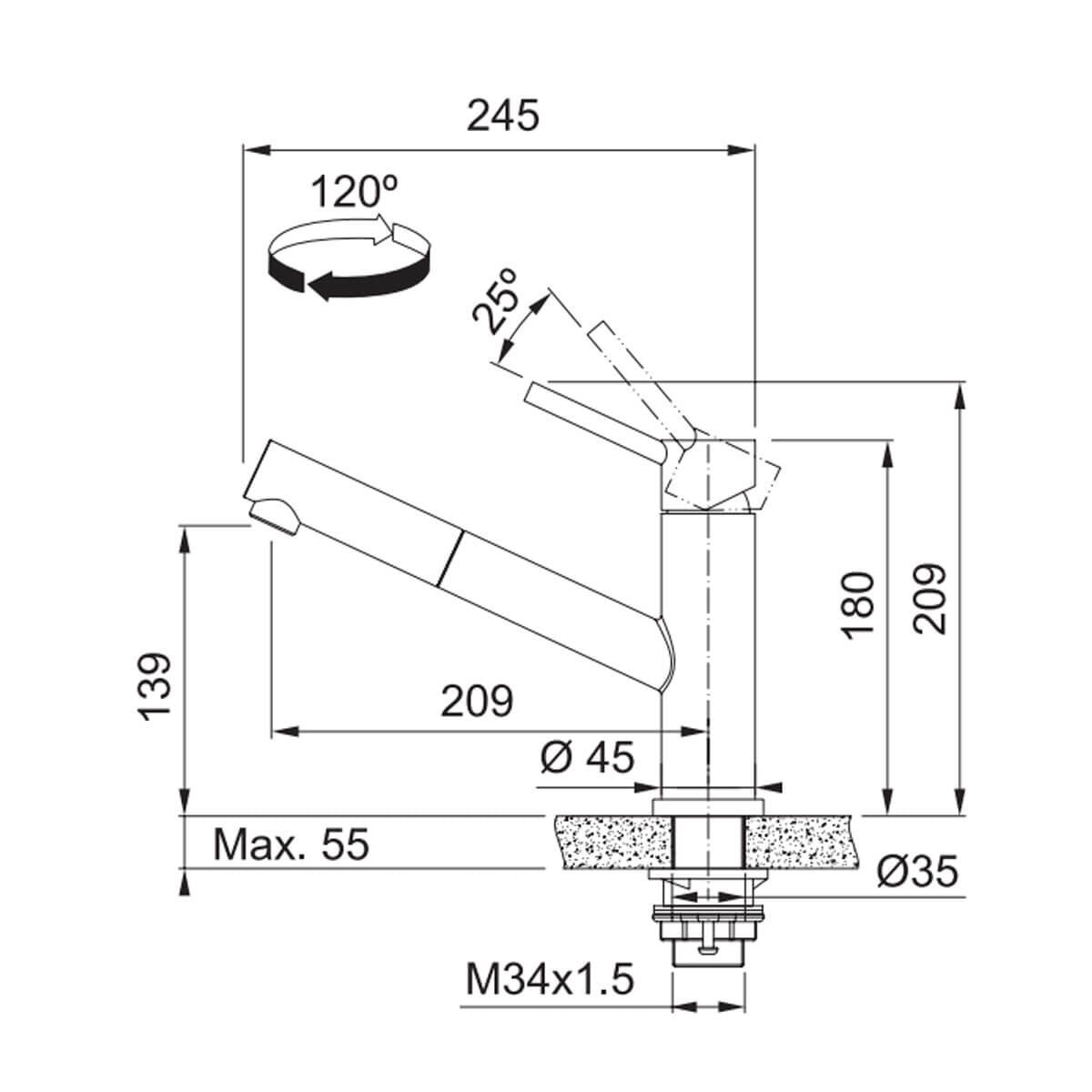 Franke Orbit Pull Out Tap Stainless Steel, TA9201