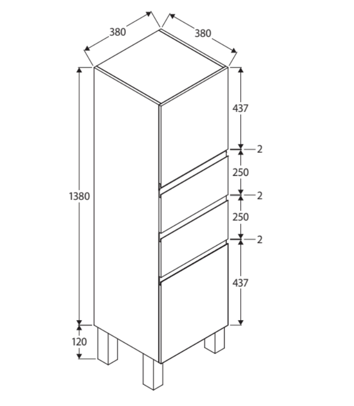 Fienza TB15 Gloss White Fingerpull Tallboy