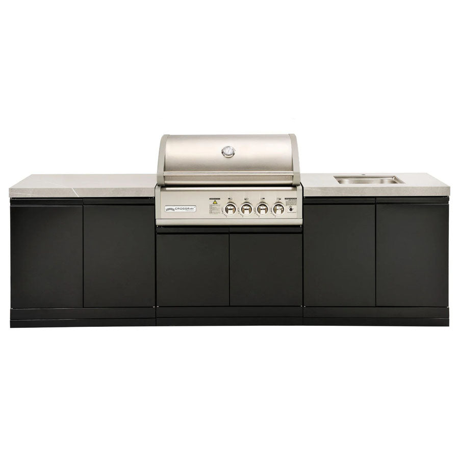 CROSSRAY TC4K-06 Four Burner Gas BBQ Outdoor Kitchen with Sink, Grey Top