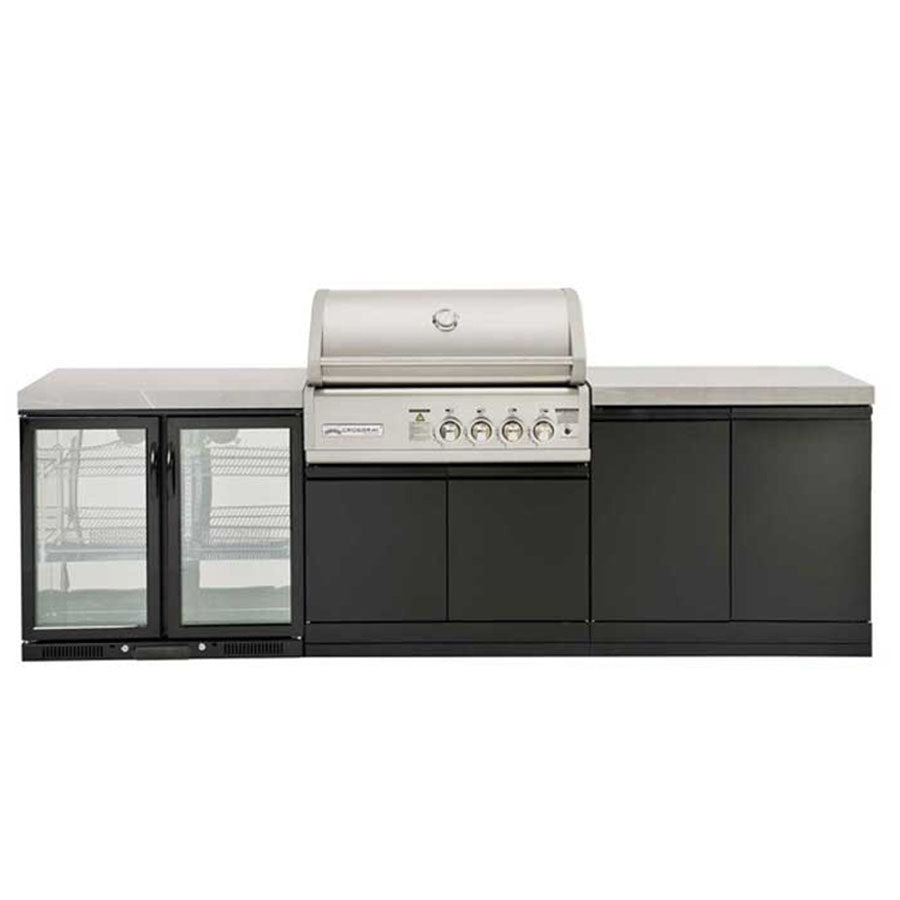 CROSSRAY TC4K-09 Four Burner Gas BBQ Outdoor Kitchen with Double Drinks Fridge, Grey Top