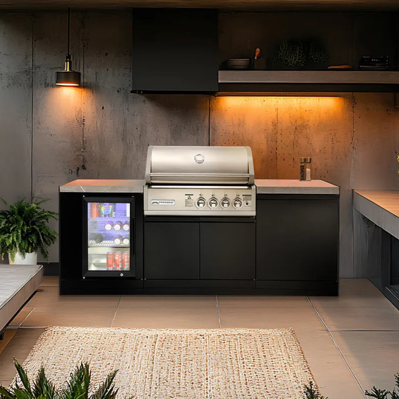 CROSSRAY TC4K-MINI-1 Compact Outdoor 4 Burner Infrared Gas BBQ Kitchen with Drinks Fridge