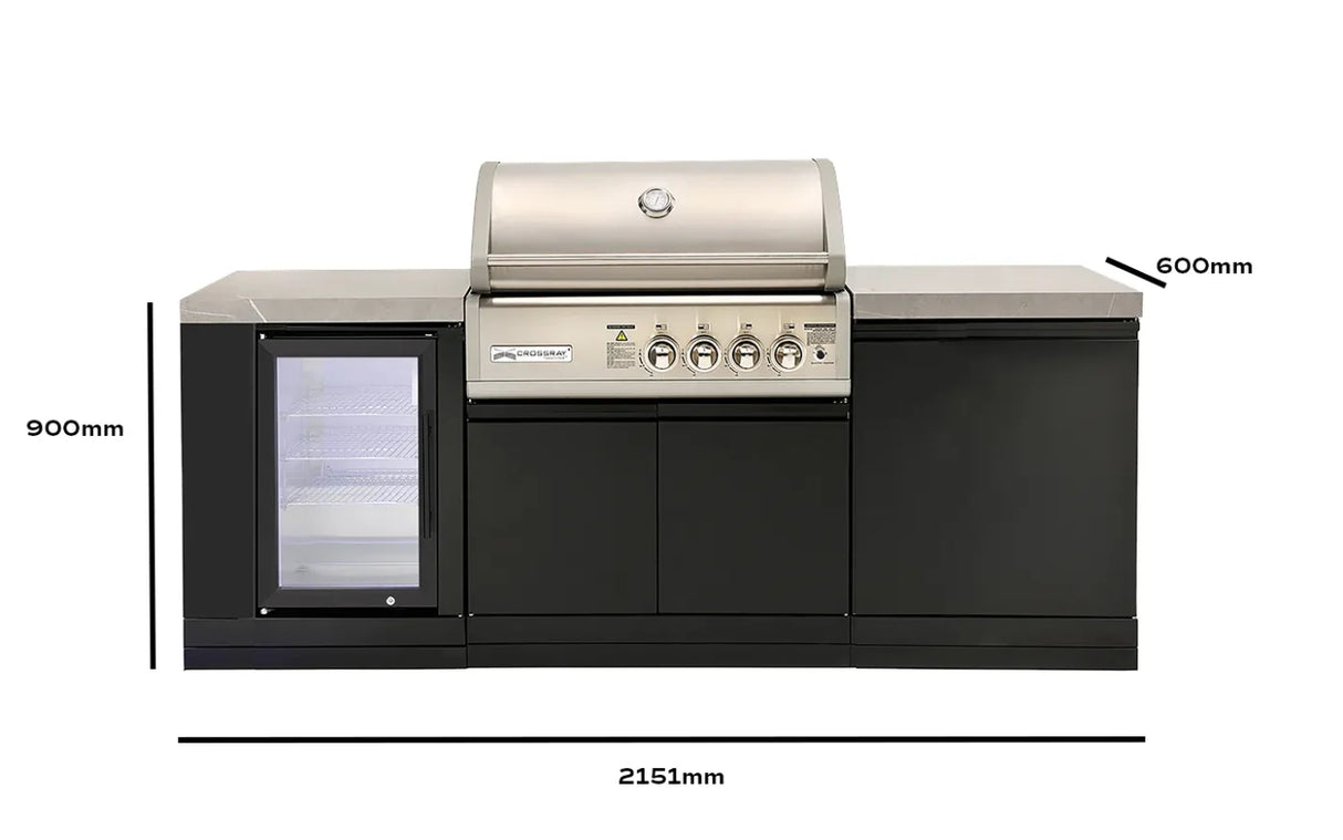 CROSSRAY TC4K-MINI-1 Compact Outdoor 4 Burner Infrared Gas BBQ Kitchen with Drinks Fridge