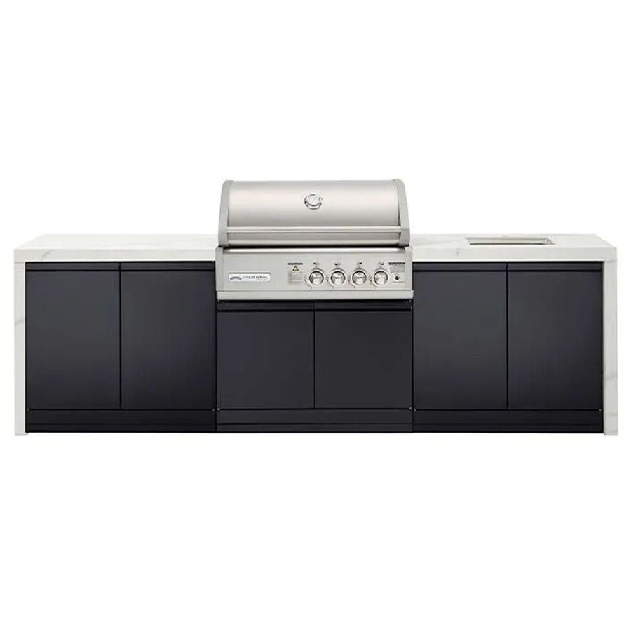 CROSSRAY TC4KP-12 Premium Four Burner Gas BBQ Outdoor Kitchen with Sink, White Top