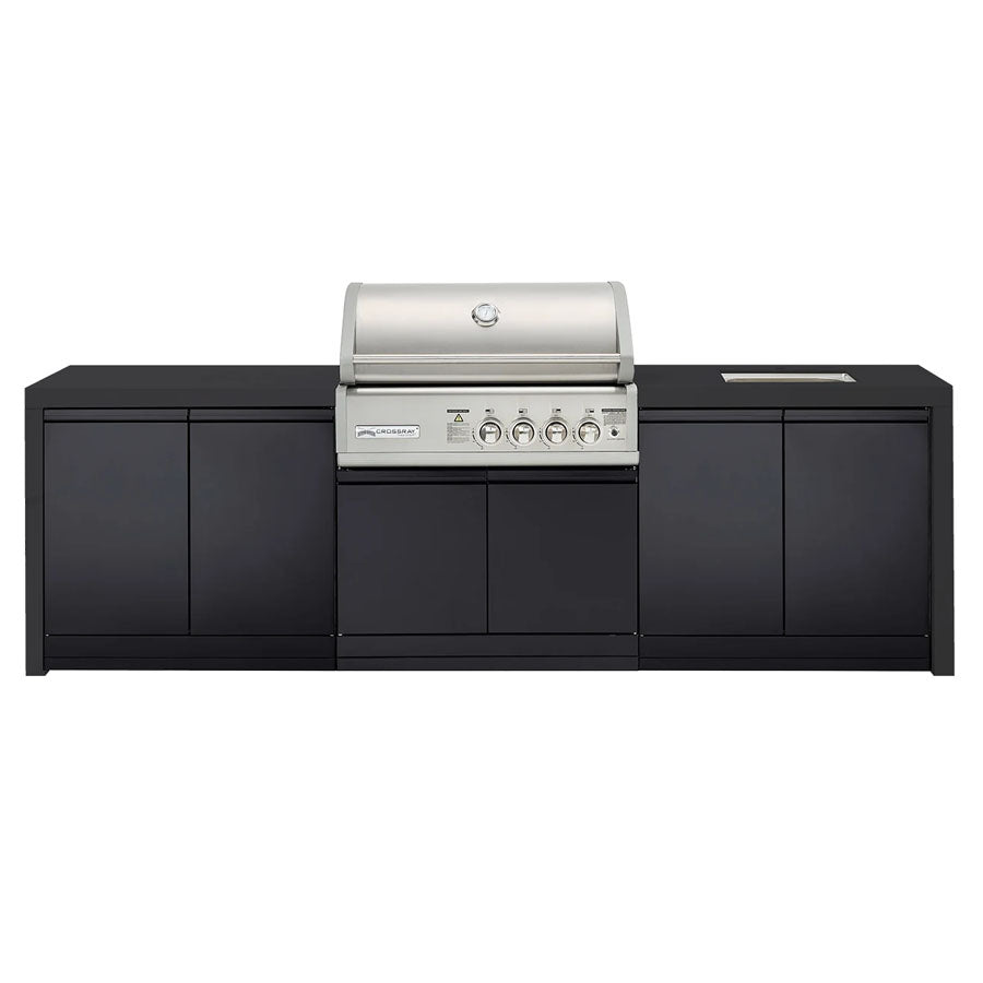 CROSSRAY TC4KP-18 Premium Four Burner Gas BBQ Outdoor Kitchen with Sink, Black Top