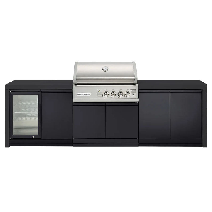 CROSSRAY TC4KP-19 Premium Four Burner Gas BBQ Outdoor Kitchen with Drinks Fridge, Black Top