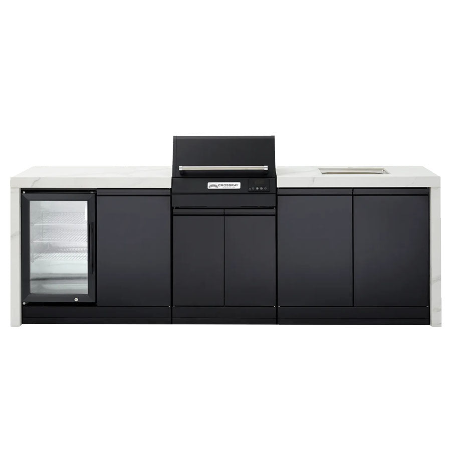 CROSSRAY TCEK-04 eXtreme Electric Outdoor BBQ Kitchen, with Drinks Fridge & Sink, White Top