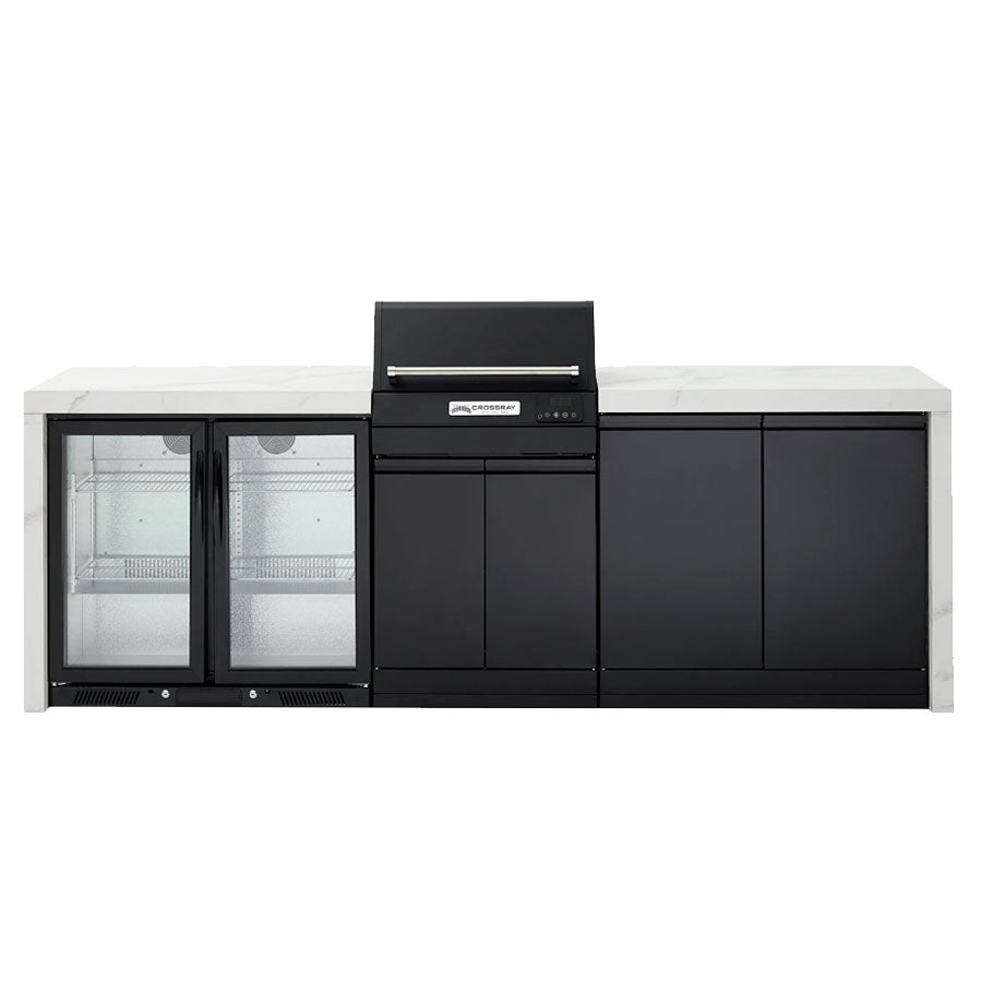 CROSSRAY TCEK-05 eXtreme Electric Outdoor BBQ Kitchen, with Double Drinks Fridge, White Top