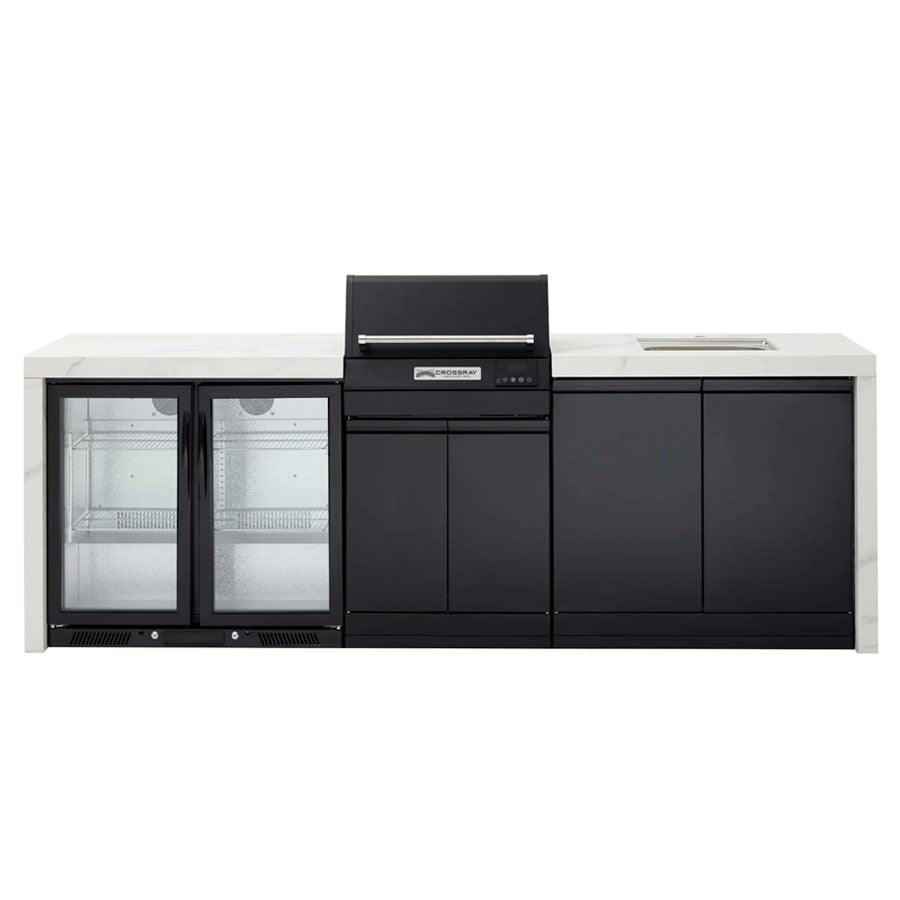 CROSSRAY TCEK-06 eXtreme Electric Outdoor BBQ Kitchen, with Double Drinks Fridge & Sink, White Top