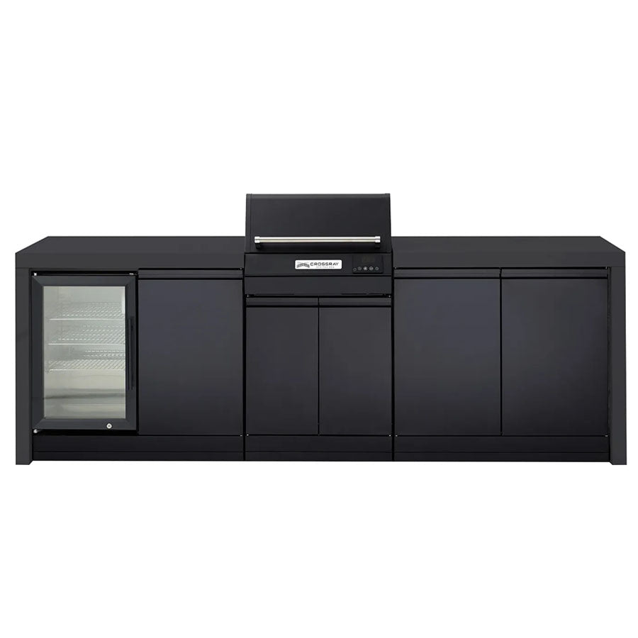 CROSSRAY TCEK-09 eXtreme Electric Outdoor BBQ Kitchen with Drinks Fridge, Black Top