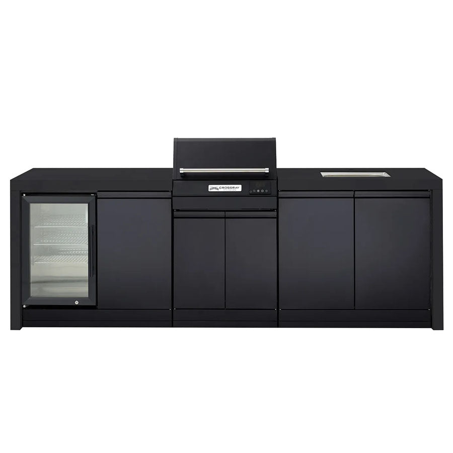 CROSSRAY TCEK-10 eXtreme Electric Outdoor BBQ Kitchen with Drinks Fridge & Sink, Black Top
