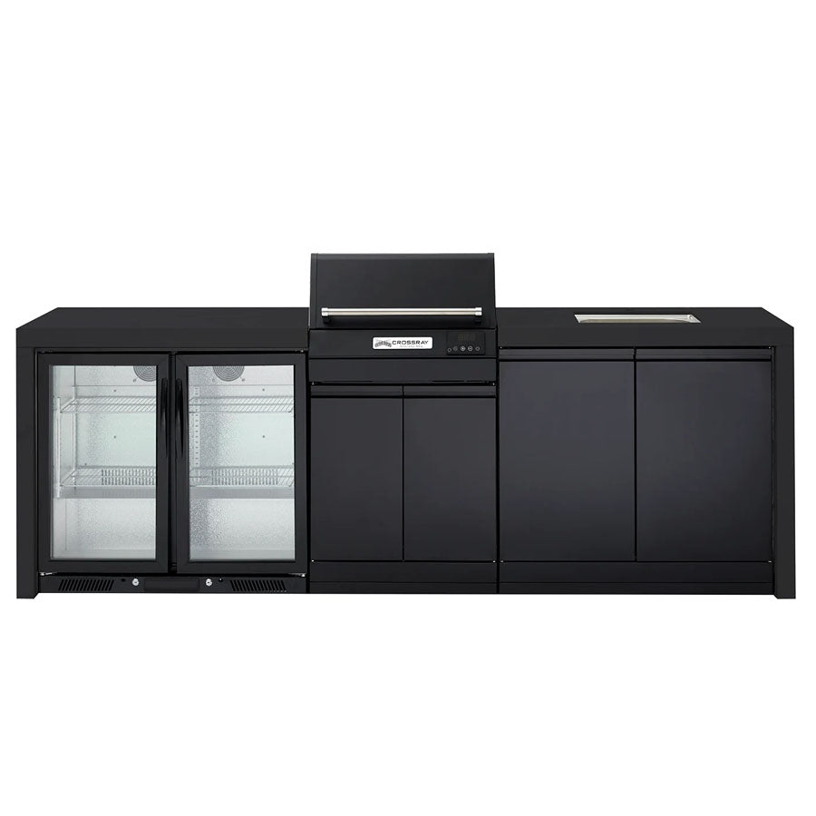 CROSSRAY TCEK-12 eXtreme Electric Outdoor BBQ Kitchen with Double Drinks Fridge & Sink, Black Top