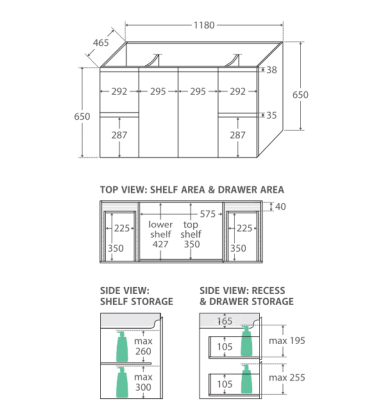Fienza Dolce 1200Mm Tcl120Z Fingerpull Wall Hung Vanity Satin White - Special Order Units