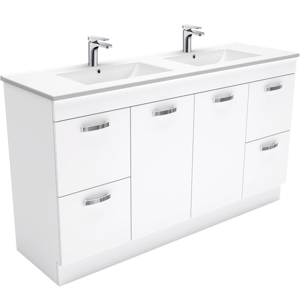 Fienza TCL150NKWD Dolce Ceramic 1500mm Vanity Kickboard with handles (Double bowl) White