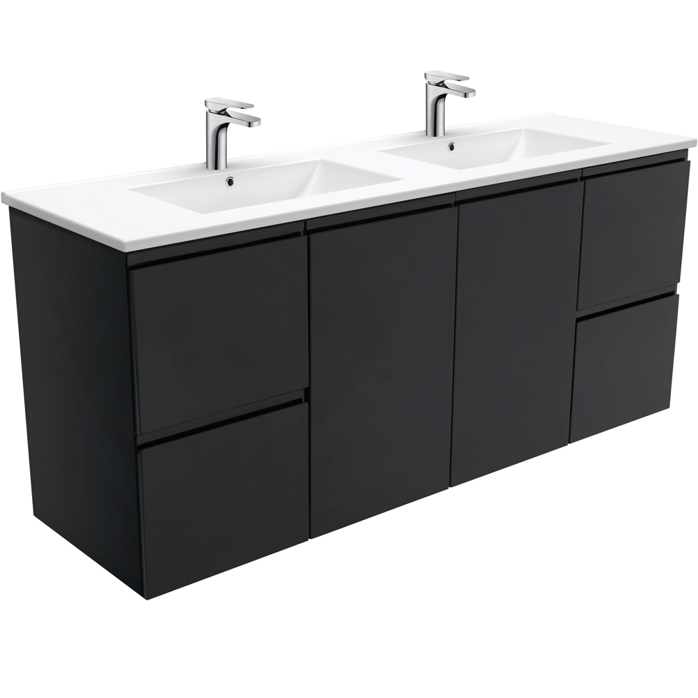 Fienza TCL150ZBD Dolce Black 1500mm Vanity Wall Hung (Double Bowl) Black