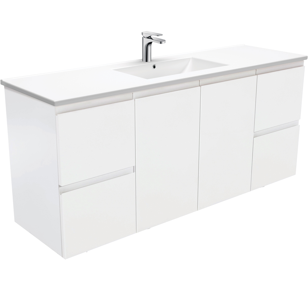 Fienza TCL150ZS Dolce Fingerpull Satin 1500mm Vanity wall hung (Single Bowl) Satin White